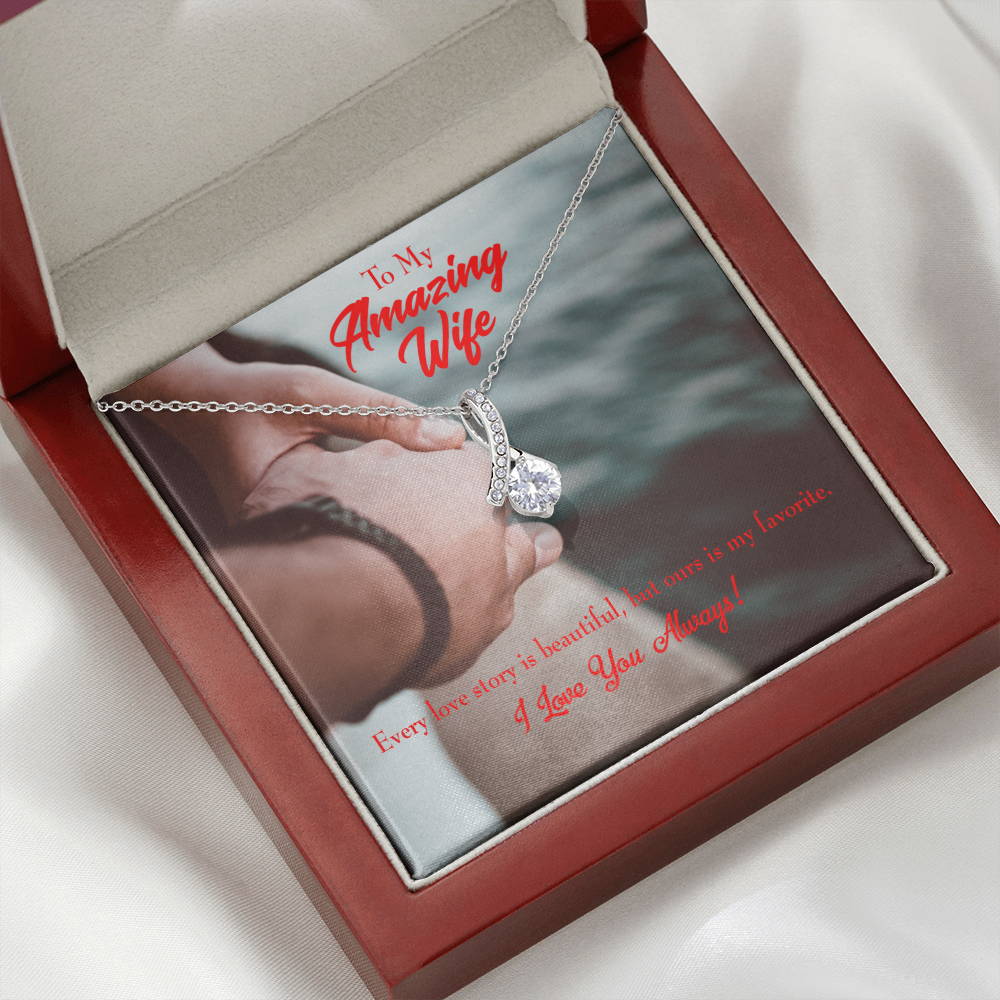 To My Wife Beautiful Love Story Alluring Ribbon Necklace Message Card-Express Your Love Gifts