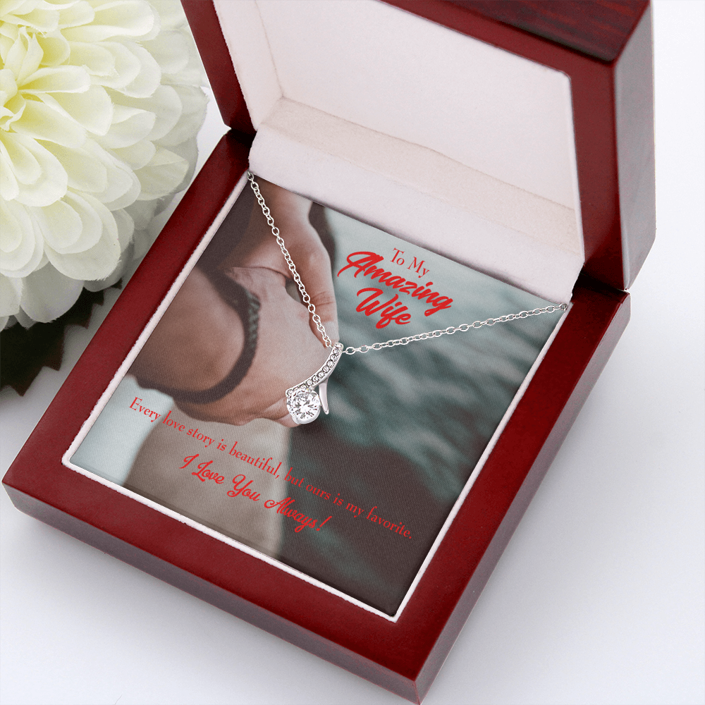 To My Wife Beautiful Love Story Alluring Ribbon Necklace Message Card-Express Your Love Gifts