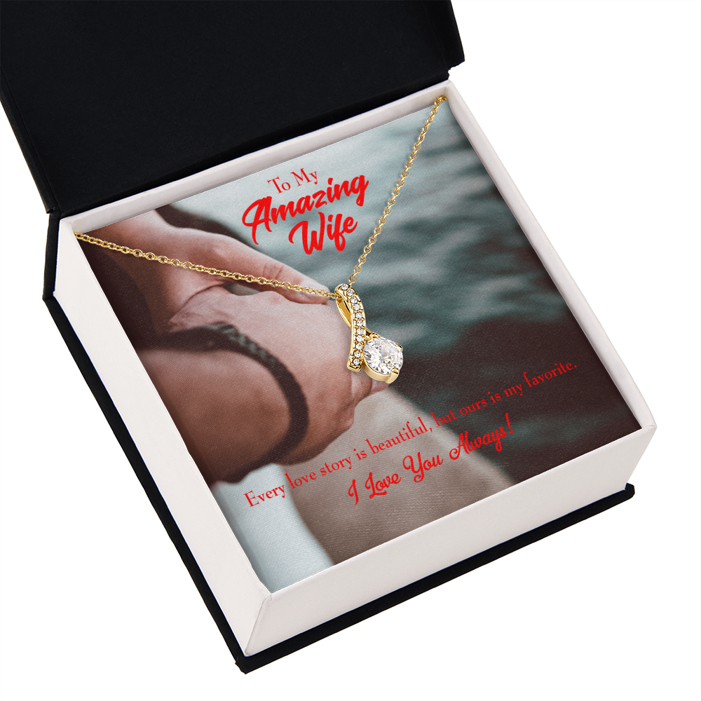 To My Wife Beautiful Love Story Alluring Ribbon Necklace Message Card-Express Your Love Gifts