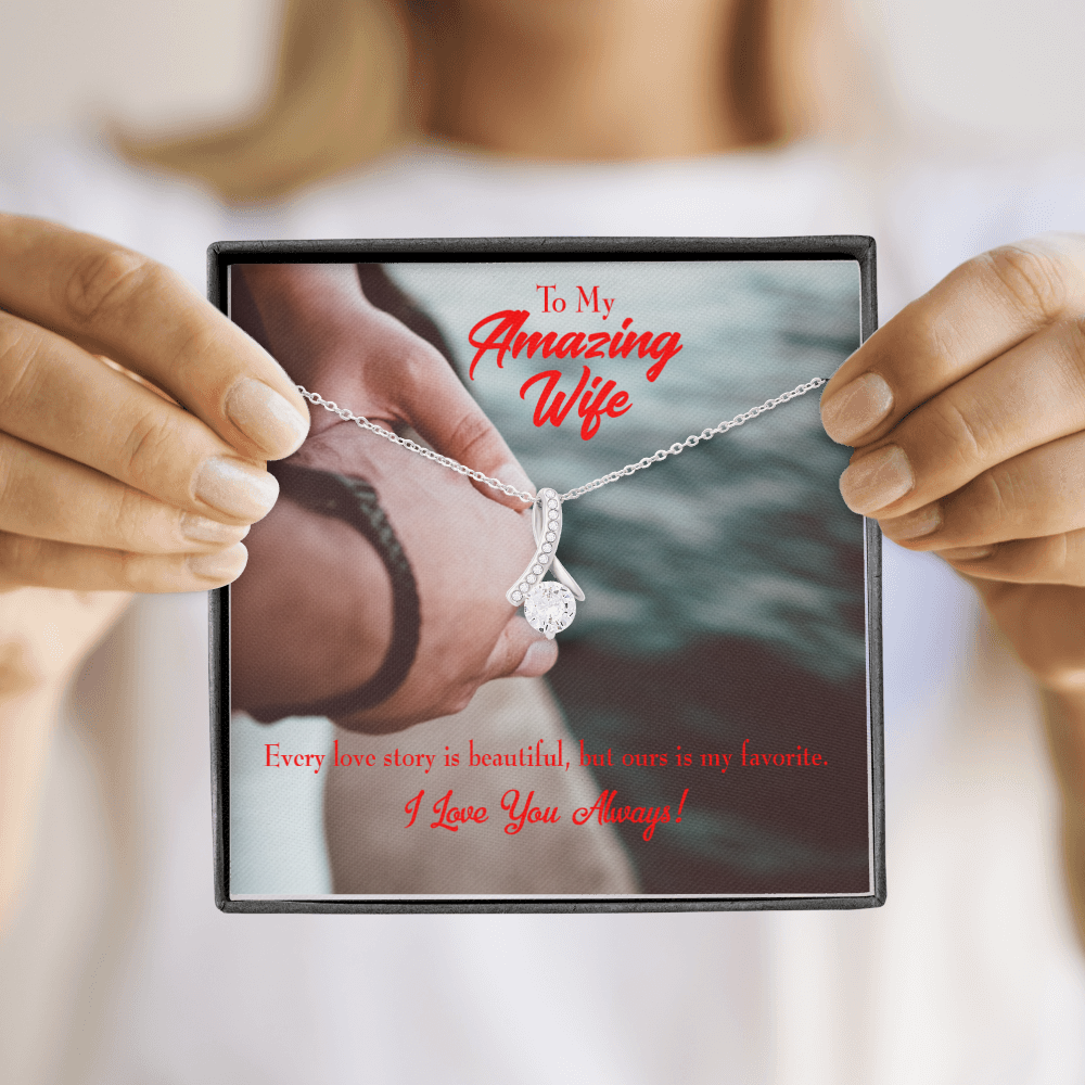 To My Wife Beautiful Love Story Alluring Ribbon Necklace Message Card-Express Your Love Gifts