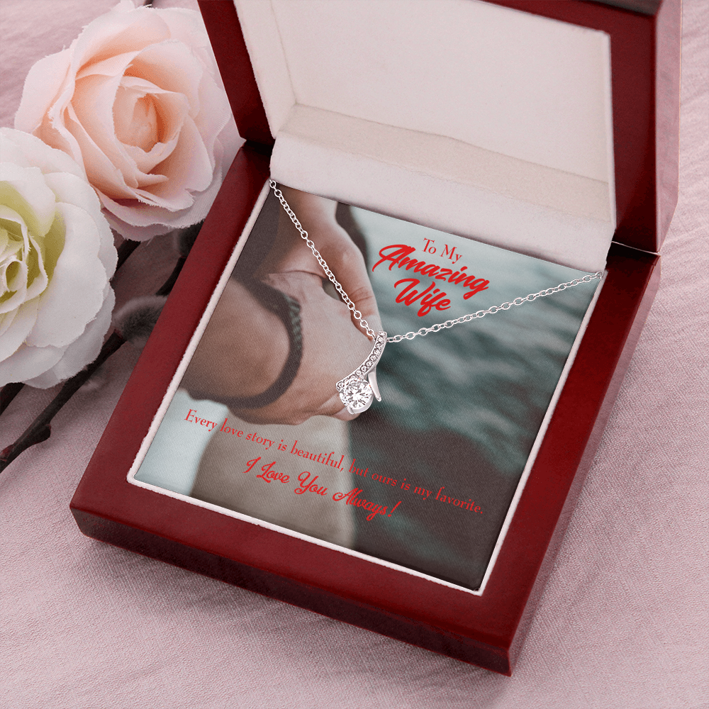 To My Wife Beautiful Love Story Alluring Ribbon Necklace Message Card-Express Your Love Gifts