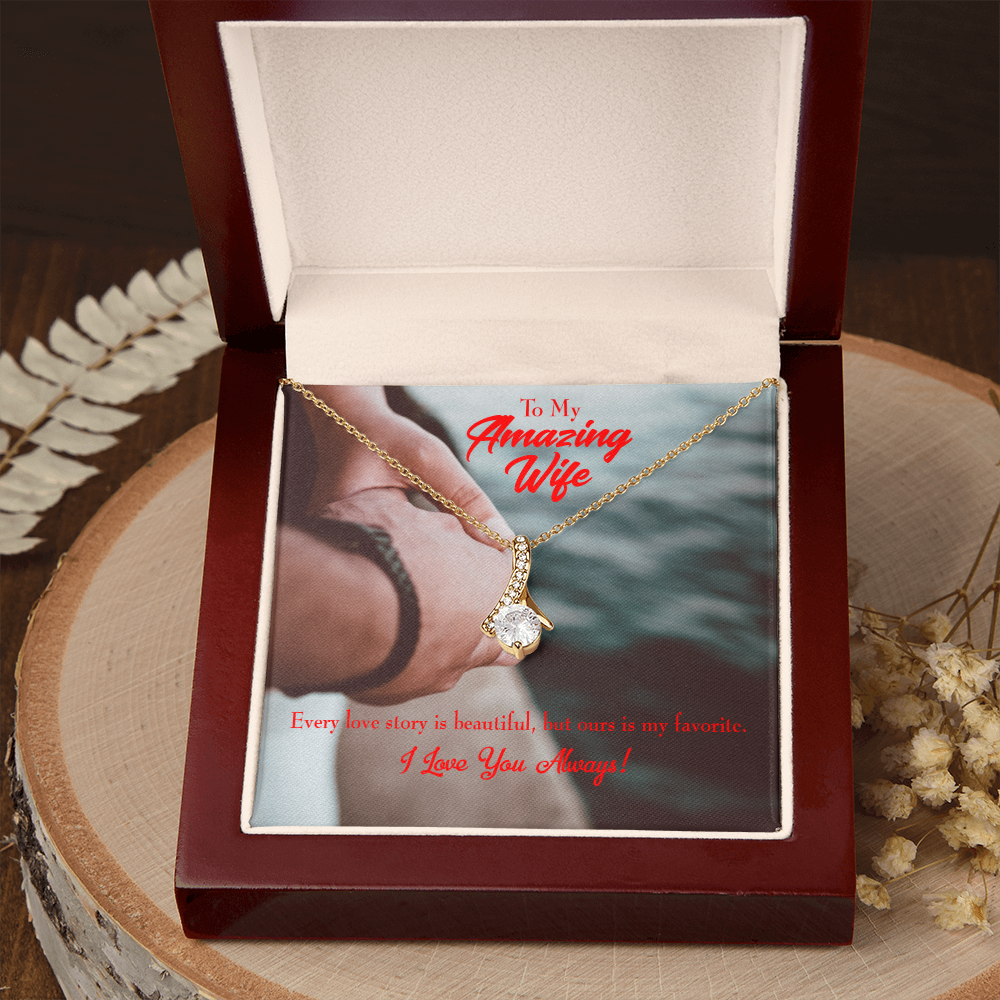 To My Wife Beautiful Love Story Alluring Ribbon Necklace Message Card-Express Your Love Gifts