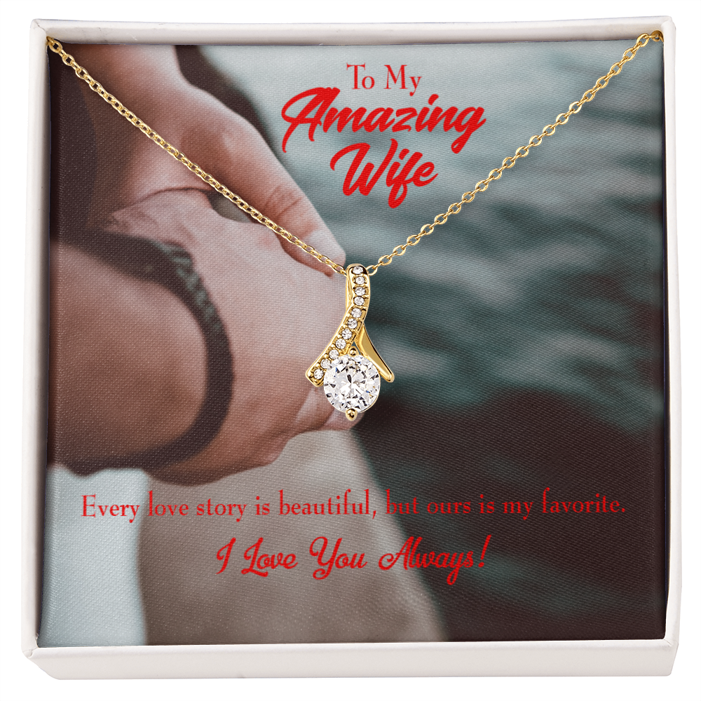 To My Wife Beautiful Love Story Alluring Ribbon Necklace Message Card-Express Your Love Gifts