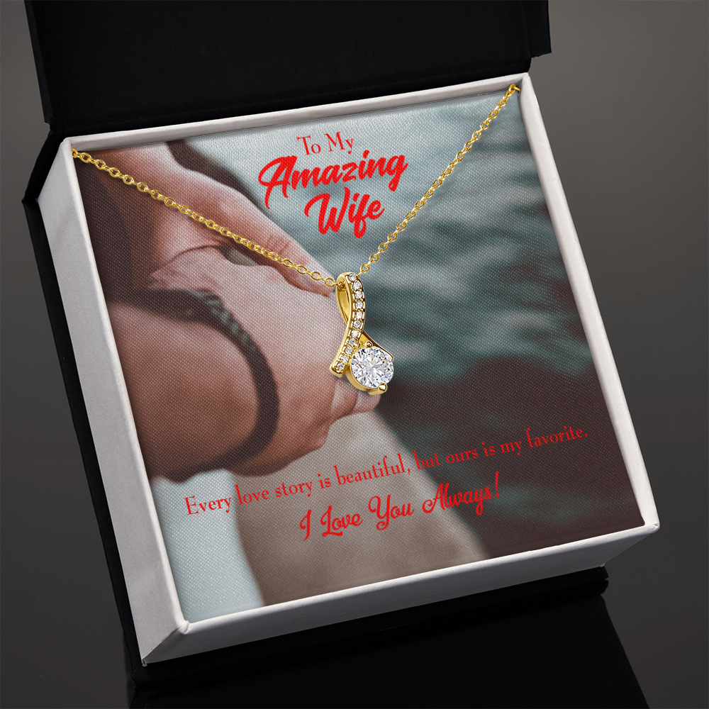 To My Wife Beautiful Love Story Alluring Ribbon Necklace Message Card-Express Your Love Gifts