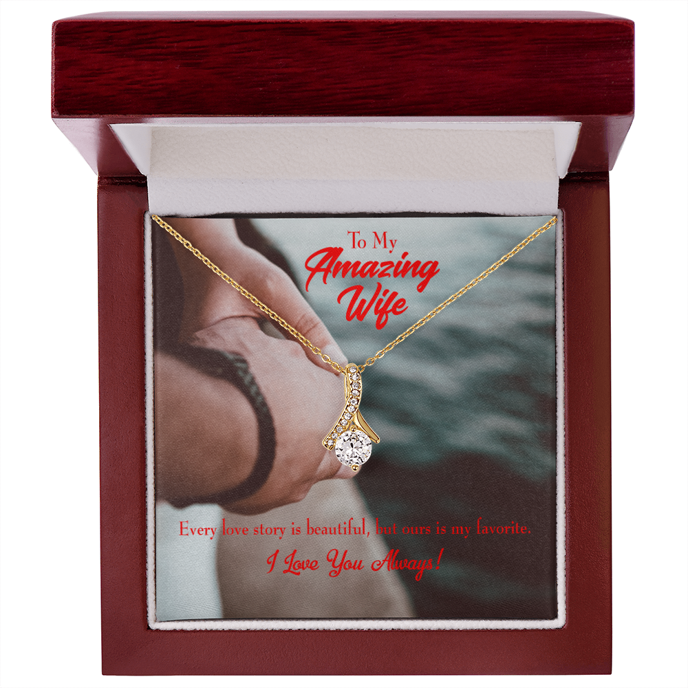 To My Wife Beautiful Love Story Alluring Ribbon Necklace Message Card-Express Your Love Gifts