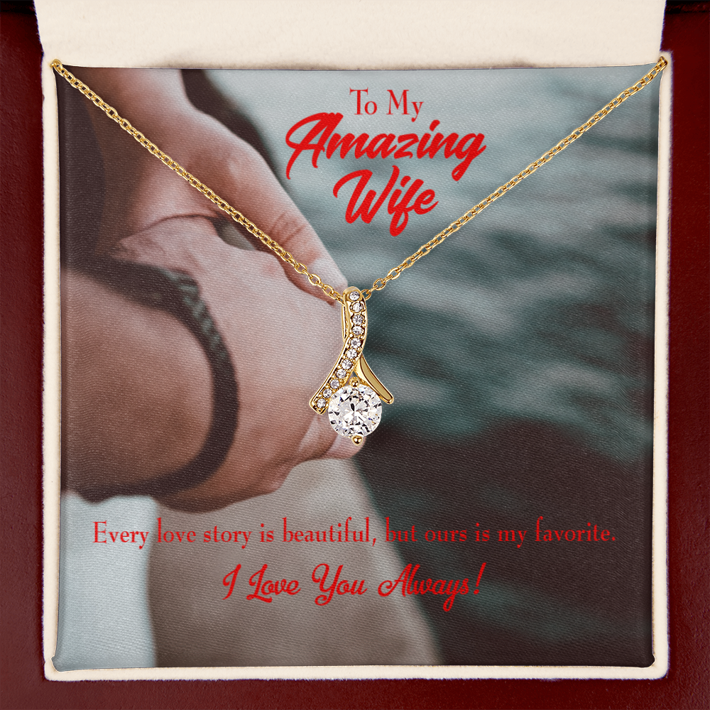 To My Wife Beautiful Love Story Alluring Ribbon Necklace Message Card-Express Your Love Gifts