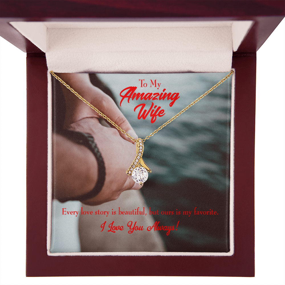 To My Wife Beautiful Love Story Alluring Ribbon Necklace Message Card-Express Your Love Gifts