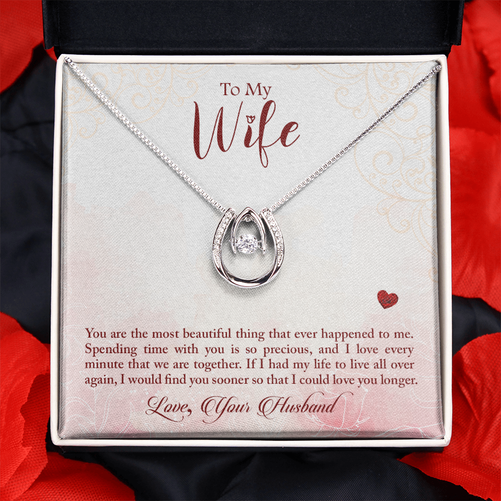To My Wife Beautiful Thing Lucky Horseshoe Necklace Message Card 14k w CZ Crystals-Express Your Love Gifts