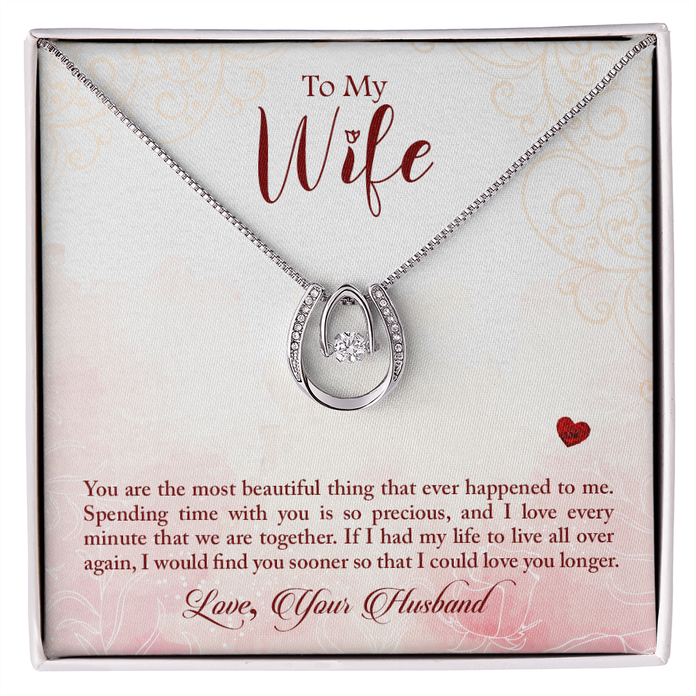 To My Wife Beautiful Thing Lucky Horseshoe Necklace Message Card 14k w CZ Crystals-Express Your Love Gifts