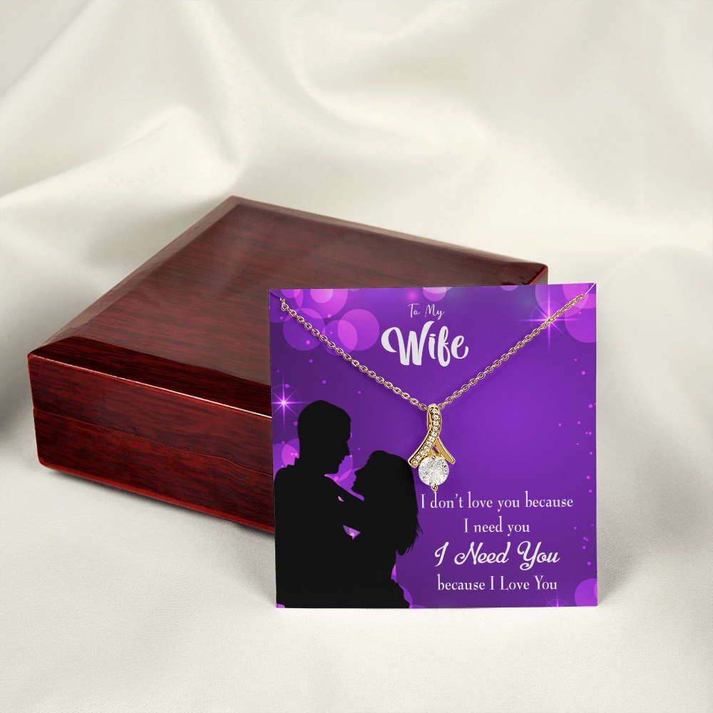 To My Wife Because I Love You Alluring Ribbon Necklace Message Card-Express Your Love Gifts