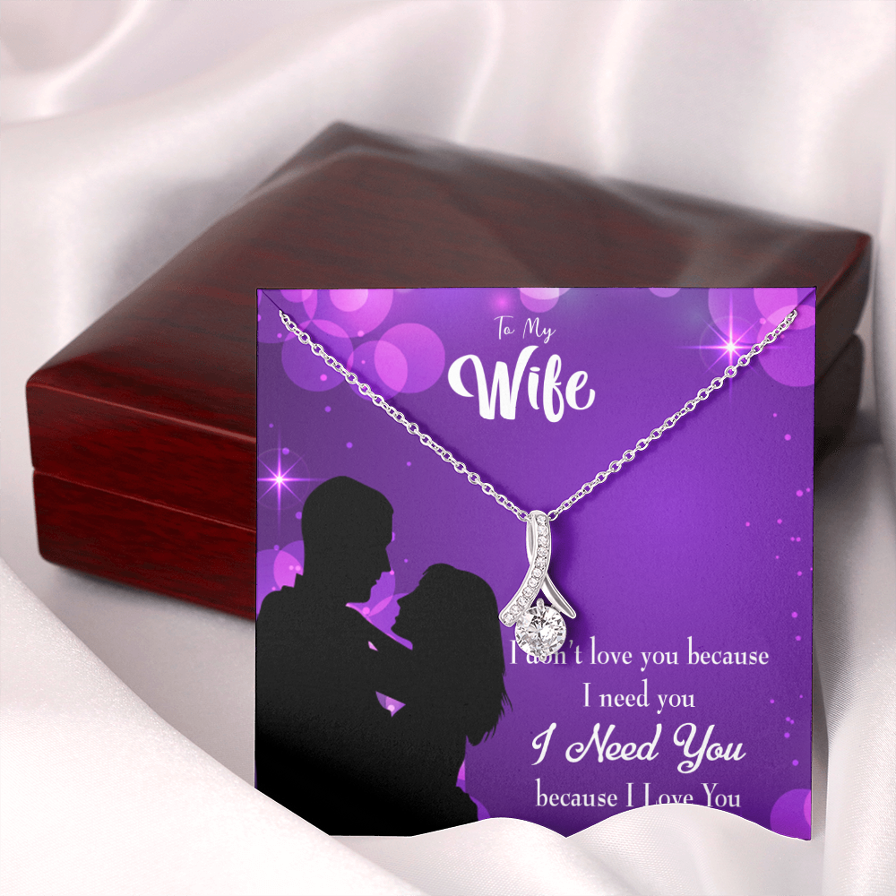 To My Wife Because I Love You Alluring Ribbon Necklace Message Card-Express Your Love Gifts