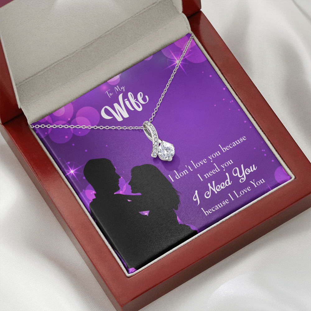 To My Wife Because I Love You Alluring Ribbon Necklace Message Card-Express Your Love Gifts