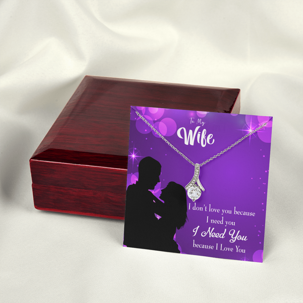 To My Wife Because I Love You Alluring Ribbon Necklace Message Card-Express Your Love Gifts