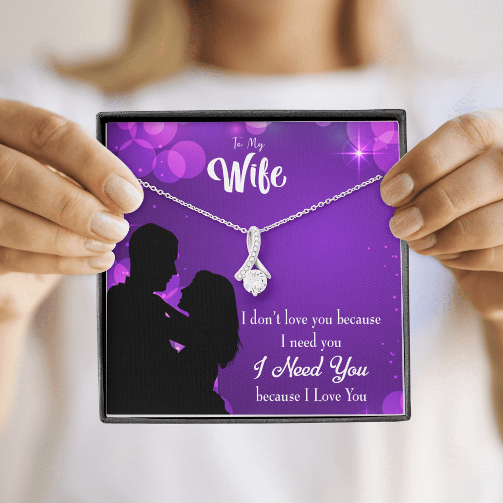 To My Wife Because I Love You Alluring Ribbon Necklace Message Card-Express Your Love Gifts