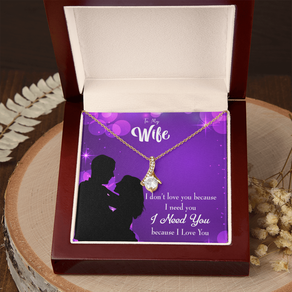 To My Wife Because I Love You Alluring Ribbon Necklace Message Card-Express Your Love Gifts