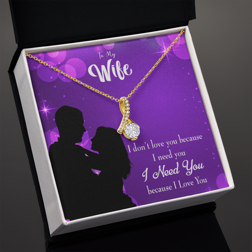 To My Wife Because I Love You Alluring Ribbon Necklace Message Card-Express Your Love Gifts