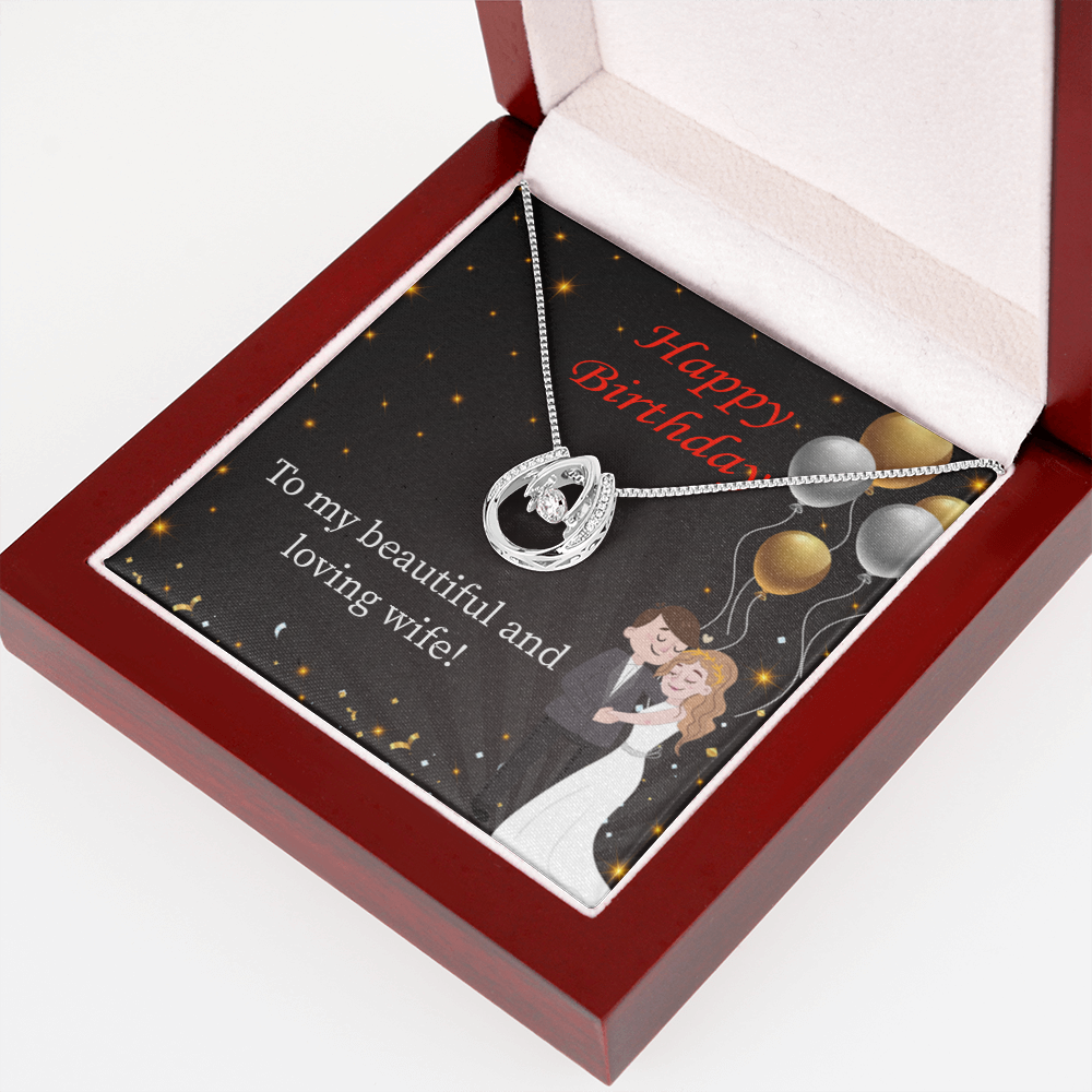 To My Wife Birthday Beautiful and Loving Wife Lucky Horseshoe Necklace Message Card 14k w CZ Crystals-Express Your Love Gifts