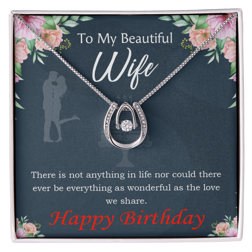 To My Wife Birthday Everything is Wonderful Lucky Horseshoe Necklace Message Card 14k w CZ Crystals-Express Your Love Gifts