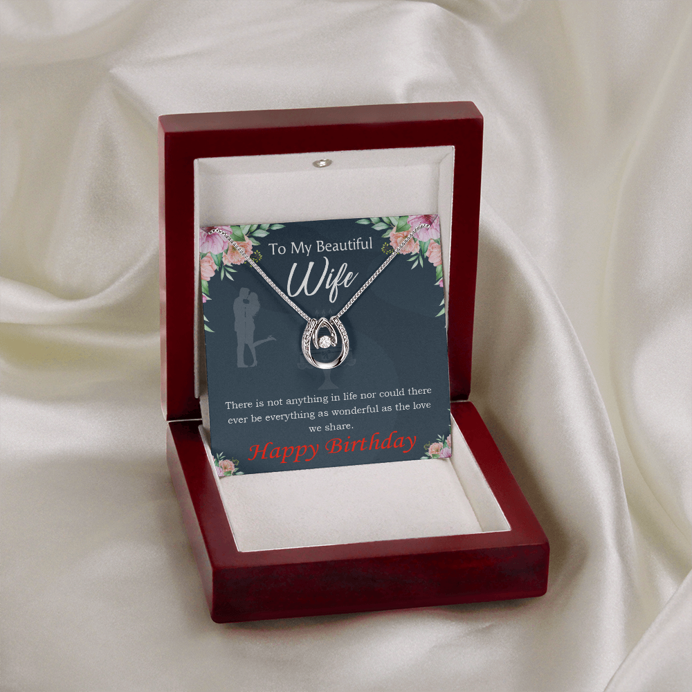 To My Wife Birthday Everything is Wonderful Lucky Horseshoe Necklace Message Card 14k w CZ Crystals-Express Your Love Gifts