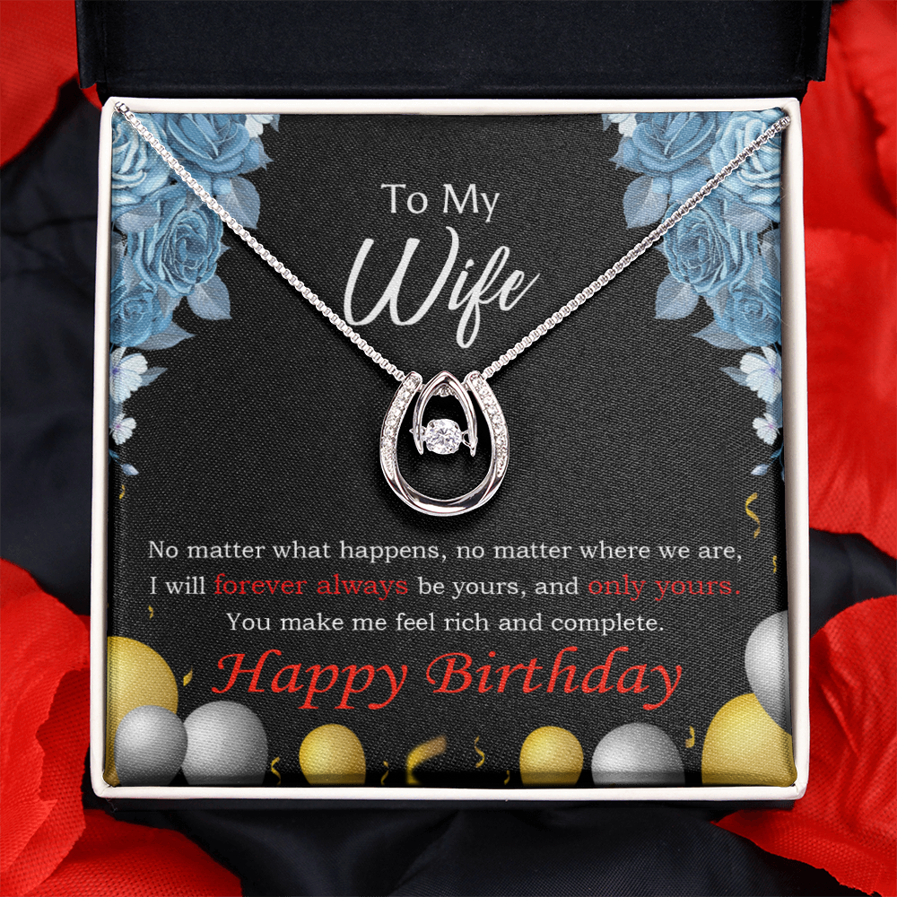 To My Wife Birthday Forever and Together Lucky Horseshoe Necklace Message Card 14k w CZ Crystals-Express Your Love Gifts