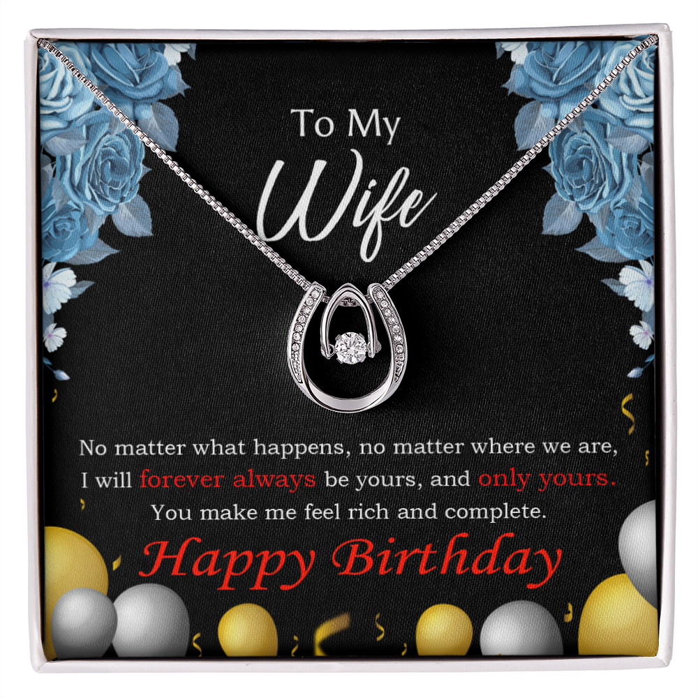 To My Wife Birthday Forever and Together Lucky Horseshoe Necklace Message Card 14k w CZ Crystals-Express Your Love Gifts