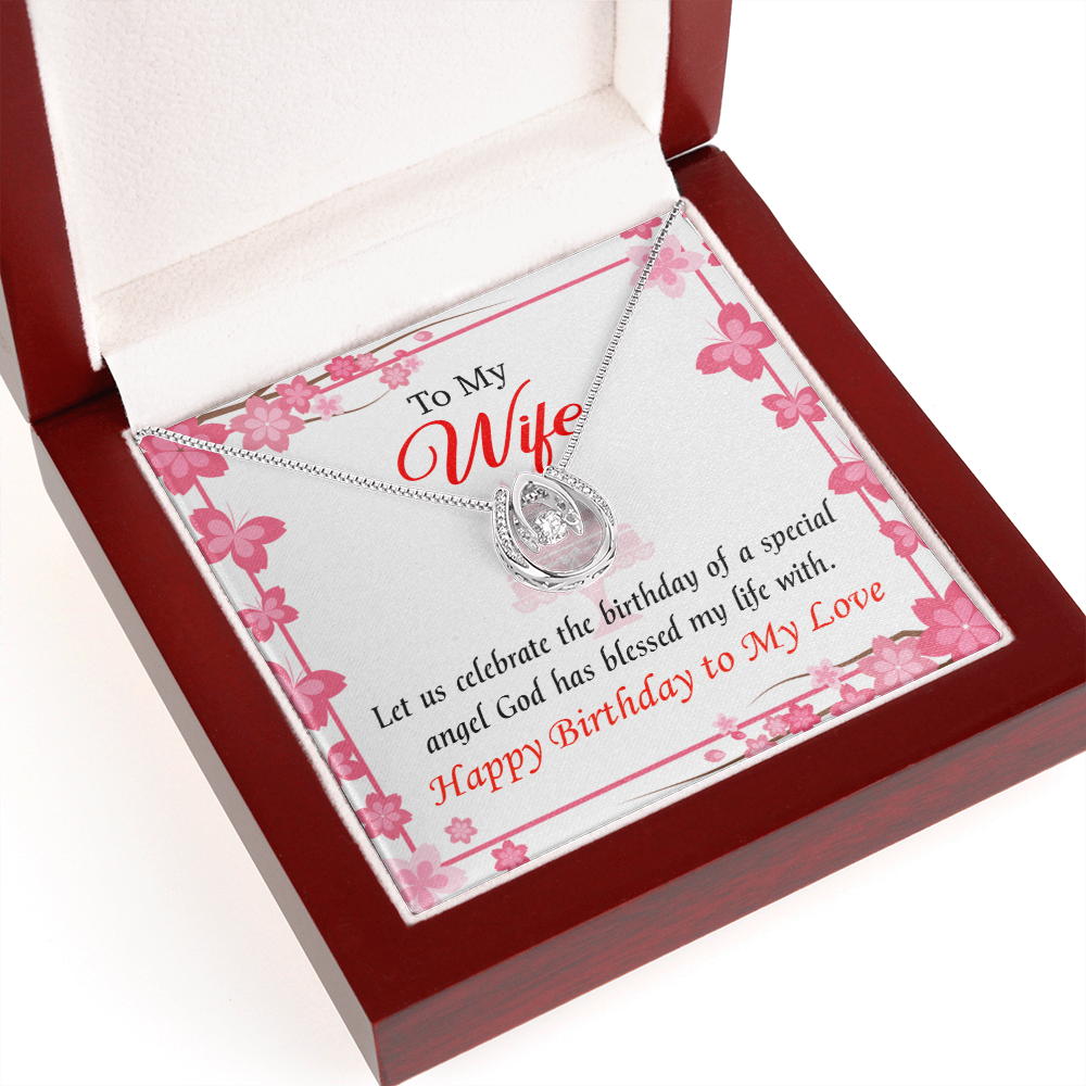 To My Wife Birthday Love and Affection Lucky Horseshoe Necklace Message Card 14k w CZ Crystals-Express Your Love Gifts