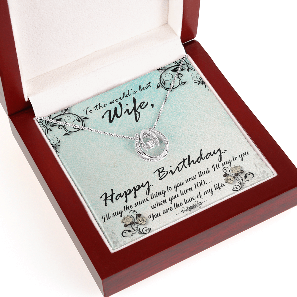 To My Wife Birthday Love of My Life Lucky Horseshoe Necklace Message Card 14k w CZ Crystals-Express Your Love Gifts