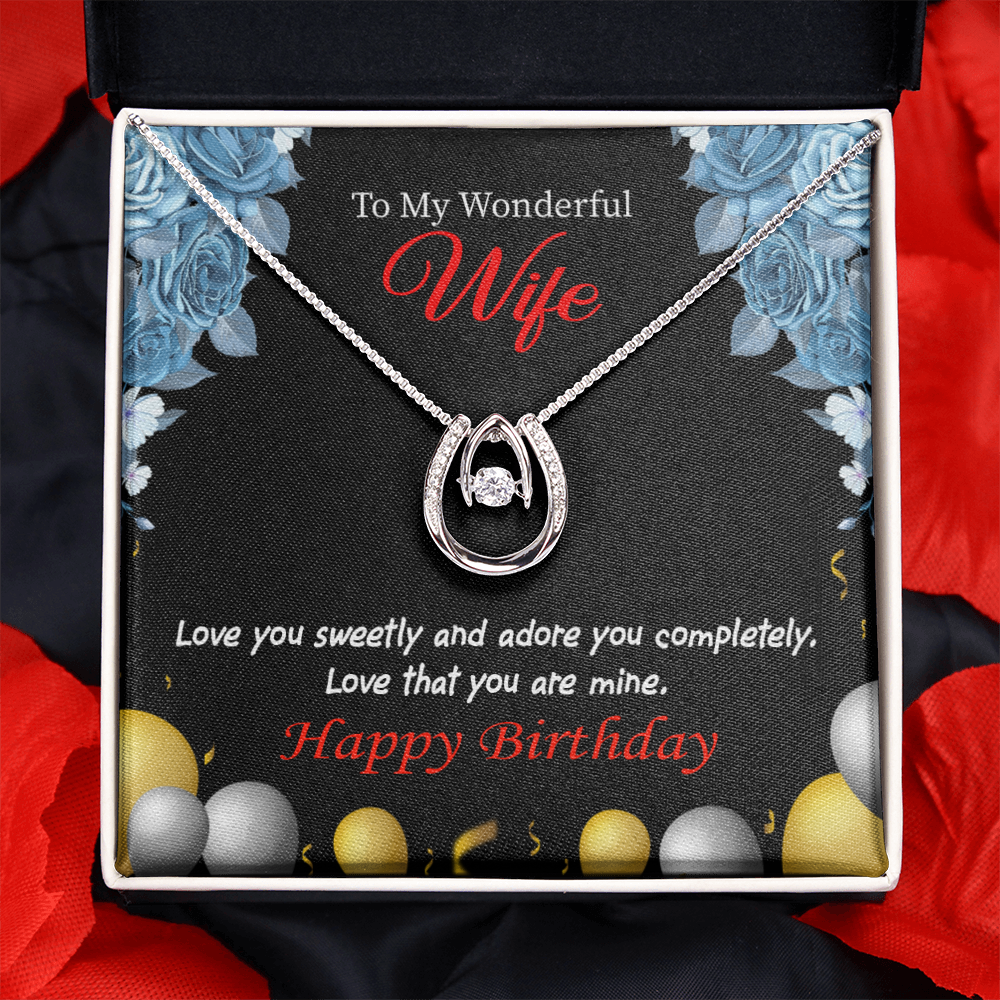 To My Wife Birthday Love You Sweetly Lucky Horseshoe Necklace Message Card 14k w CZ Crystals-Express Your Love Gifts