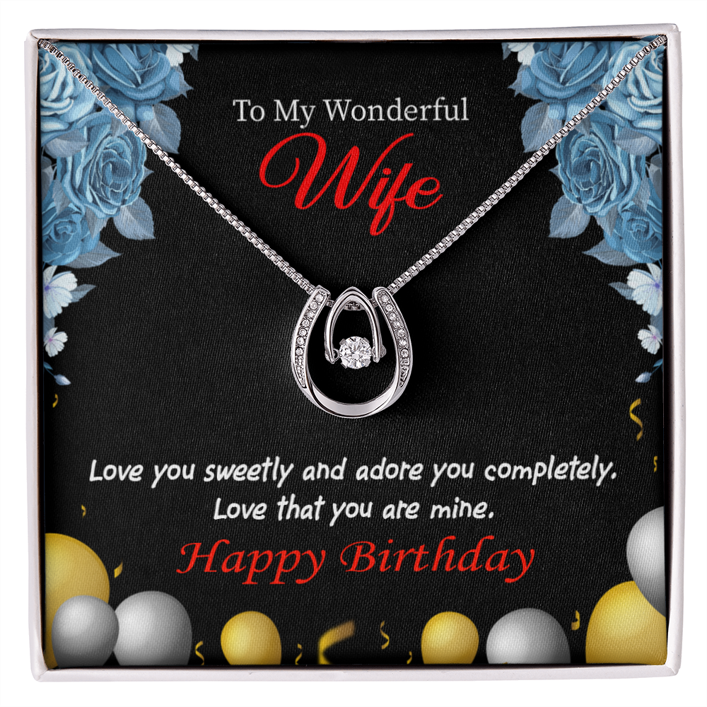 To My Wife Birthday Love You Sweetly Lucky Horseshoe Necklace Message Card 14k w CZ Crystals-Express Your Love Gifts