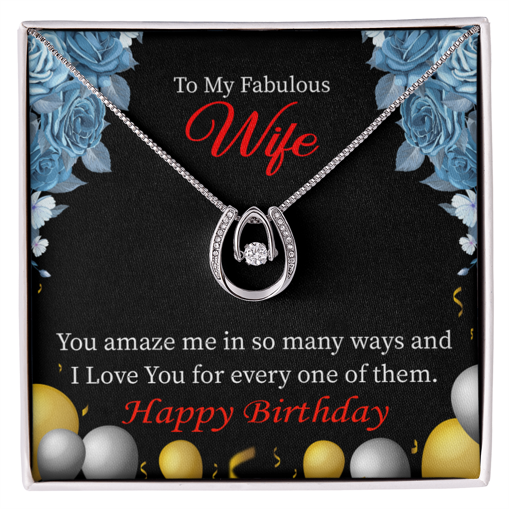 To My Wife Birthday Simply Amazing Lucky Horseshoe Necklace Message Card 14k w CZ Crystals-Express Your Love Gifts