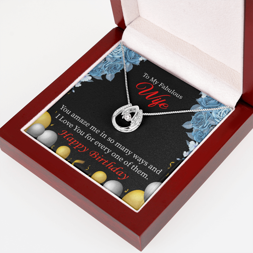 To My Wife Birthday Simply Amazing Lucky Horseshoe Necklace Message Card 14k w CZ Crystals-Express Your Love Gifts