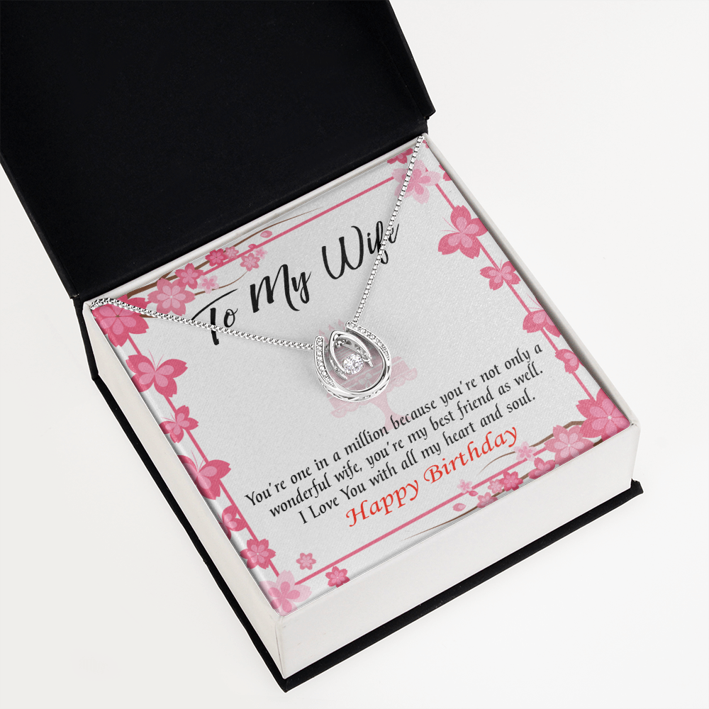 To My Wife Birthday Wonderful Best Friend Wife Lucky Horseshoe Necklace Message Card 14k w CZ Crystals-Express Your Love Gifts