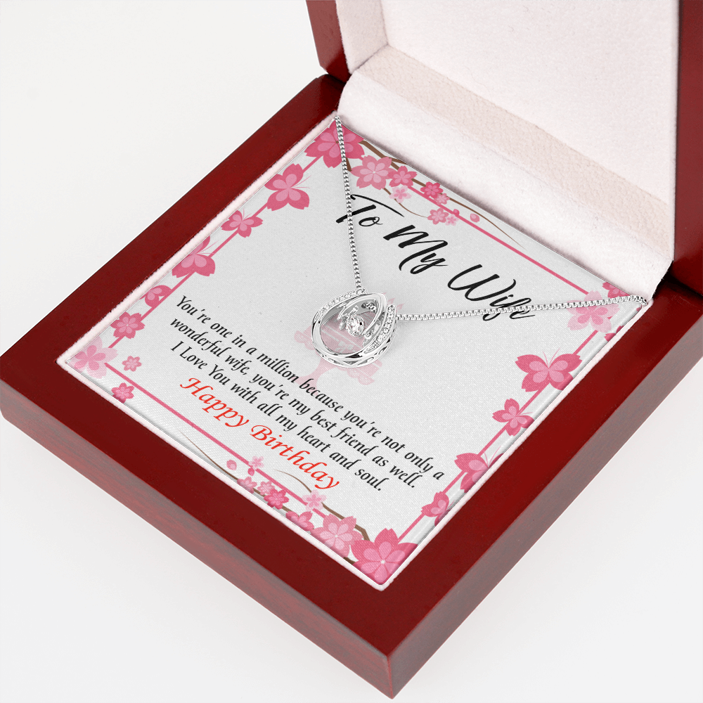 To My Wife Birthday Wonderful Best Friend Wife Lucky Horseshoe Necklace Message Card 14k w CZ Crystals-Express Your Love Gifts