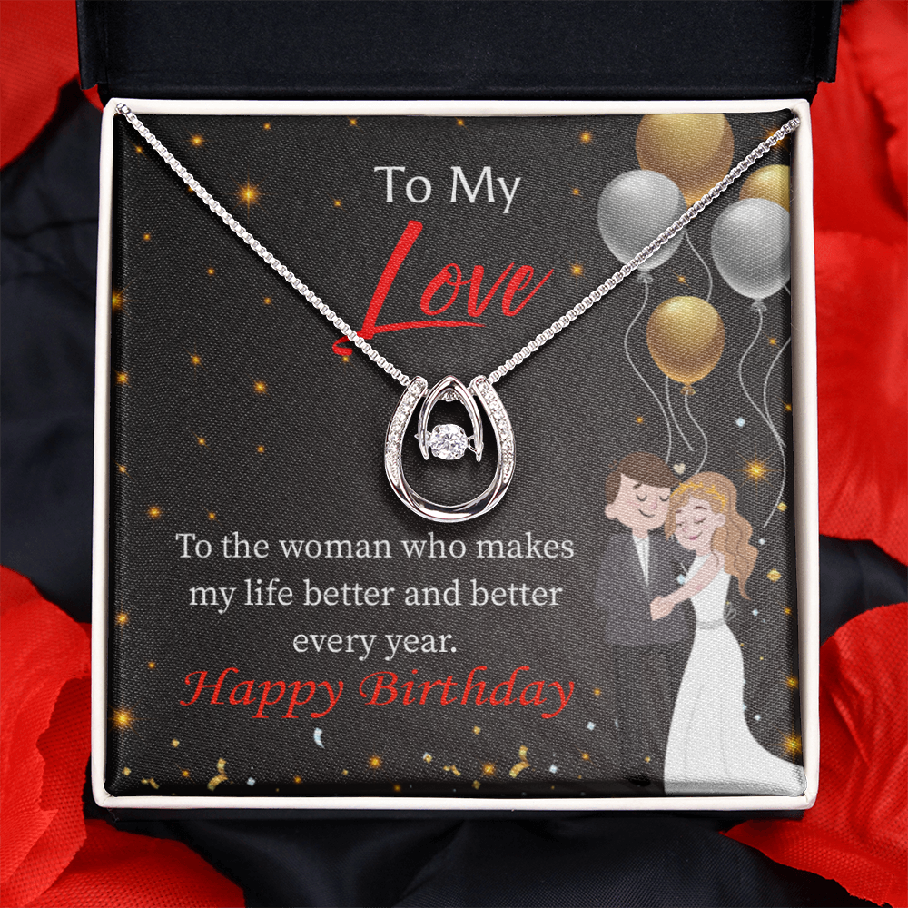 To My Wife Birthday You Make Me Better Lucky Horseshoe Necklace Message Card 14k w CZ Crystals-Express Your Love Gifts