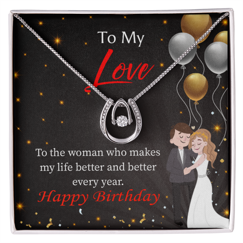 To My Wife Birthday You Make Me Better Lucky Horseshoe Necklace Message Card 14k w CZ Crystals-Express Your Love Gifts
