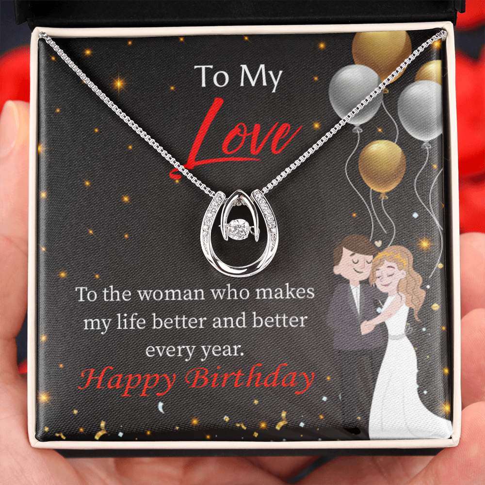 To My Wife Birthday You Make Me Better Lucky Horseshoe Necklace Message Card 14k w CZ Crystals-Express Your Love Gifts
