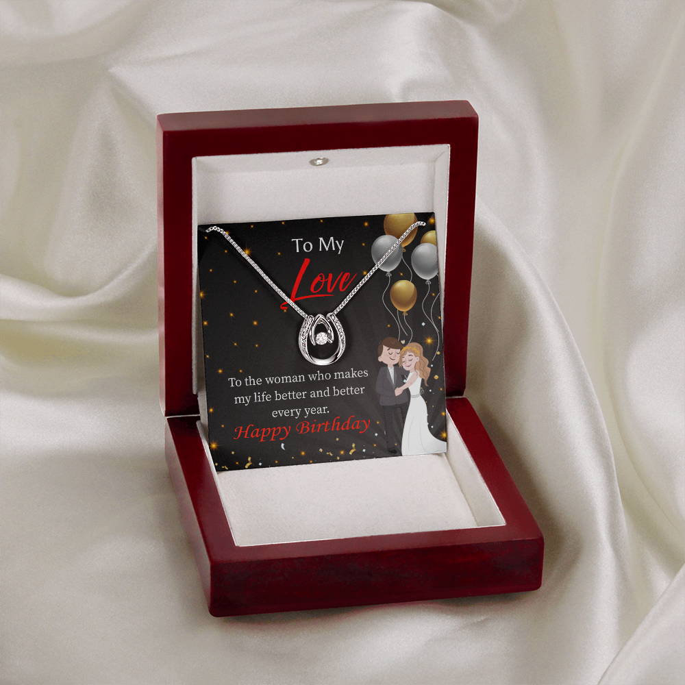 To My Wife Birthday You Make Me Better Lucky Horseshoe Necklace Message Card 14k w CZ Crystals-Express Your Love Gifts