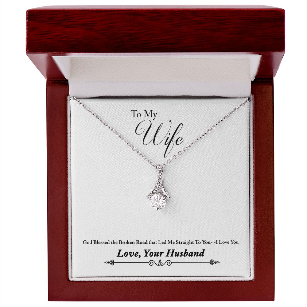 To My Wife Blessed the Broken Road Alluring Ribbon Necklace Message Card-Express Your Love Gifts