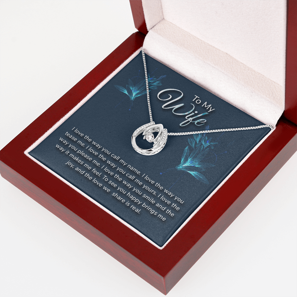 To My Wife Call My Name Lucky Horseshoe Necklace Message Card 14k w CZ Crystals-Express Your Love Gifts