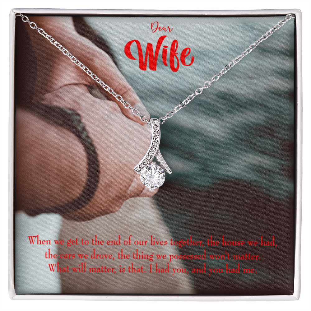 To My Wife Dear Wife From Husband Alluring Ribbon Necklace Message Card-Express Your Love Gifts