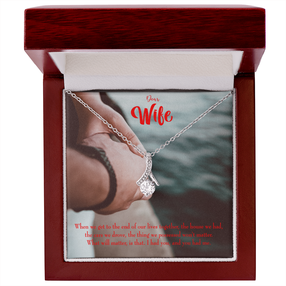 To My Wife Dear Wife From Husband Alluring Ribbon Necklace Message Card-Express Your Love Gifts