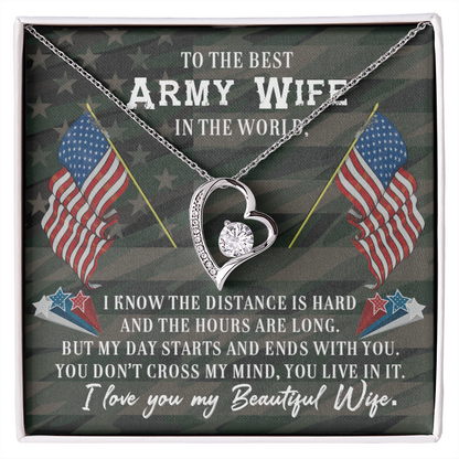 To My Wife Distance is Hard Army Wife Forever Necklace w Message Card-Express Your Love Gifts