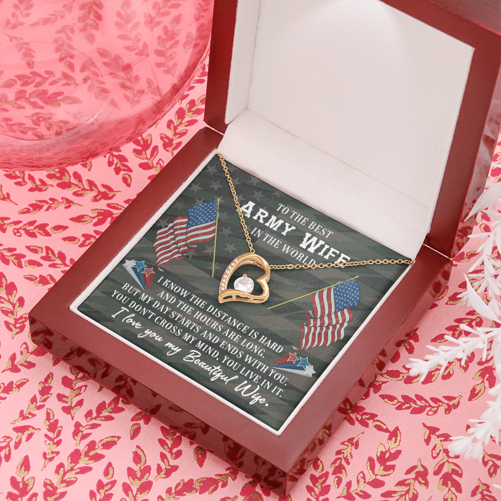 To My Wife Distance is Hard Army Wife Forever Necklace w Message Card-Express Your Love Gifts