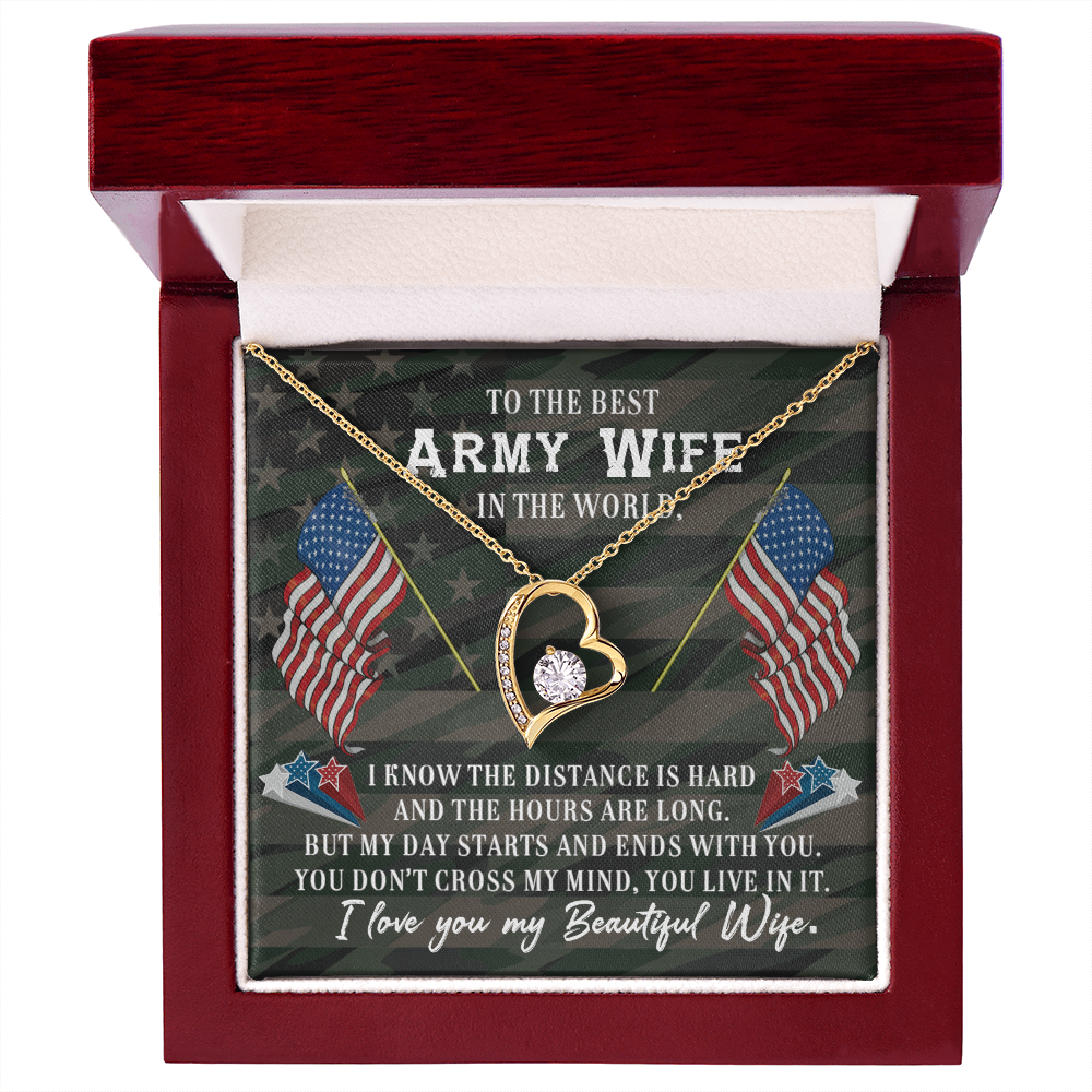 To My Wife Distance is Hard Army Wife Forever Necklace w Message Card-Express Your Love Gifts