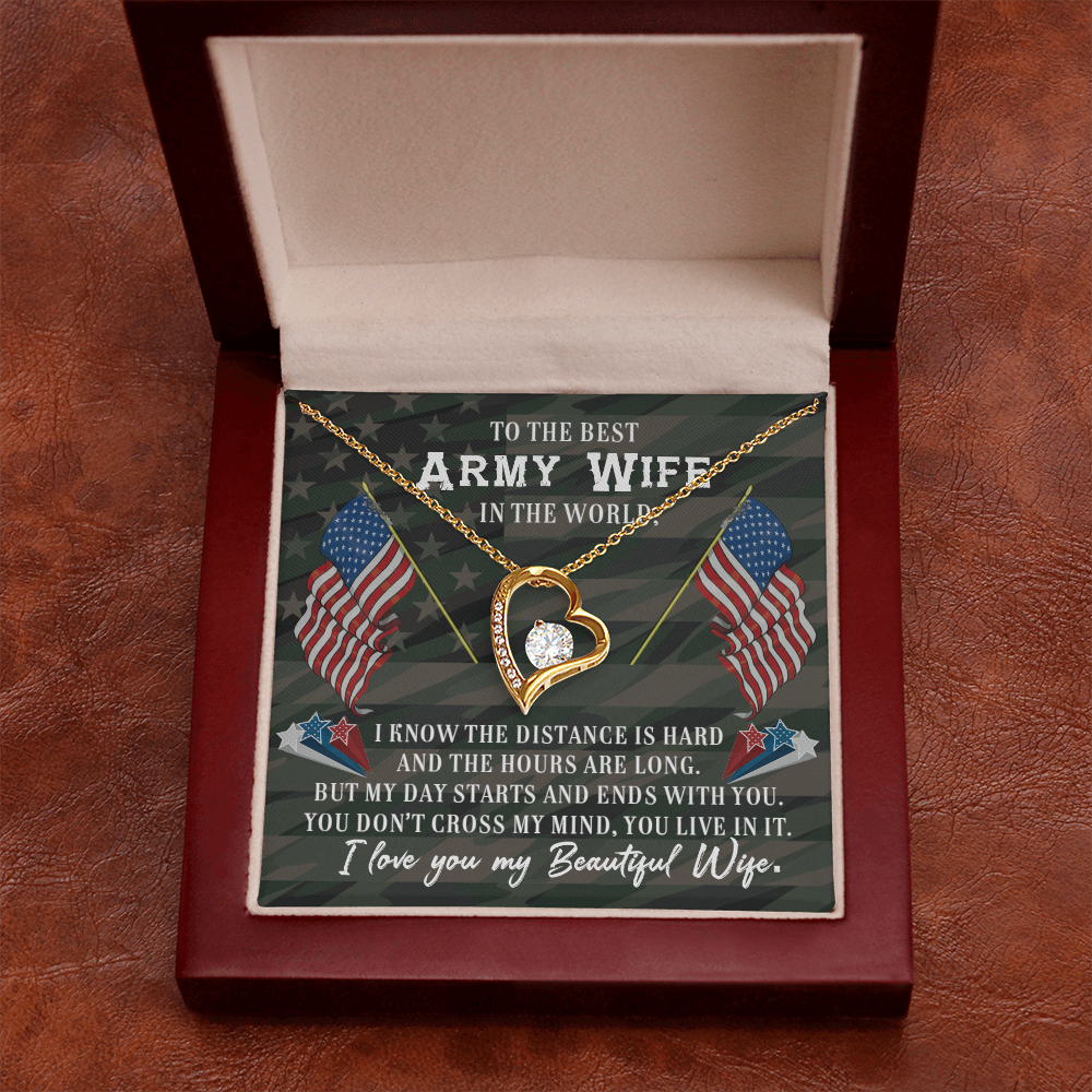 To My Wife Distance is Hard Army Wife Forever Necklace w Message Card-Express Your Love Gifts