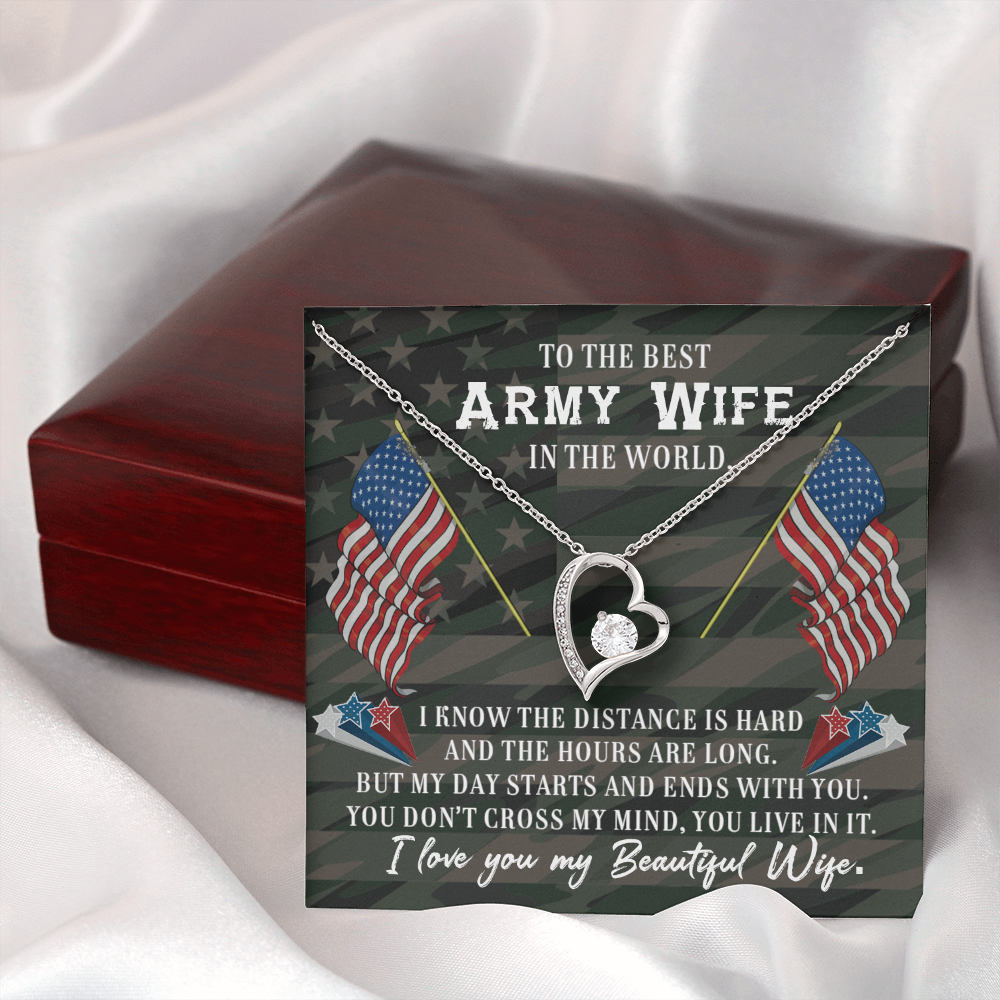 To My Wife Distance is Hard Army Wife Forever Necklace w Message Card-Express Your Love Gifts