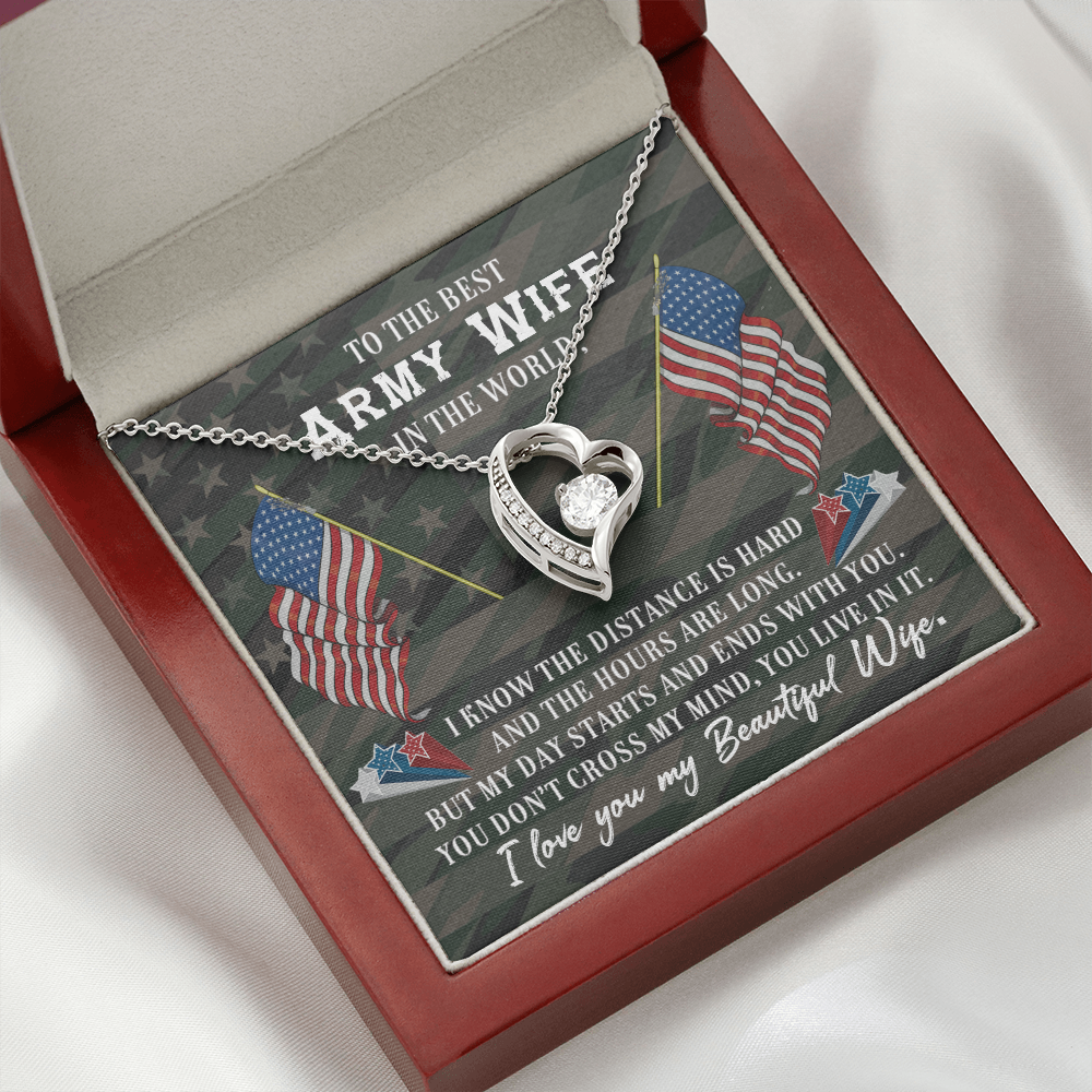 To My Wife Distance is Hard Army Wife Forever Necklace w Message Card-Express Your Love Gifts