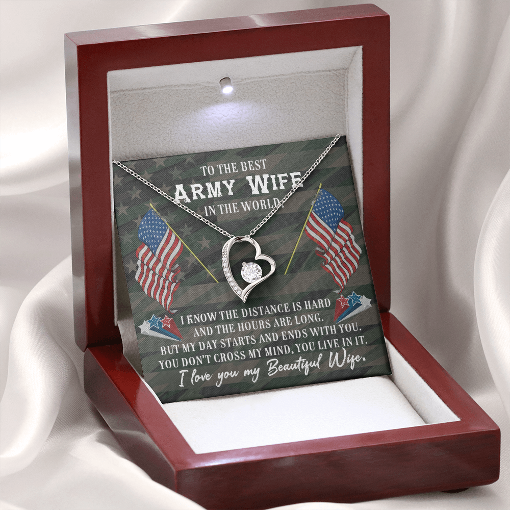 To My Wife Distance is Hard Army Wife Forever Necklace w Message Card-Express Your Love Gifts