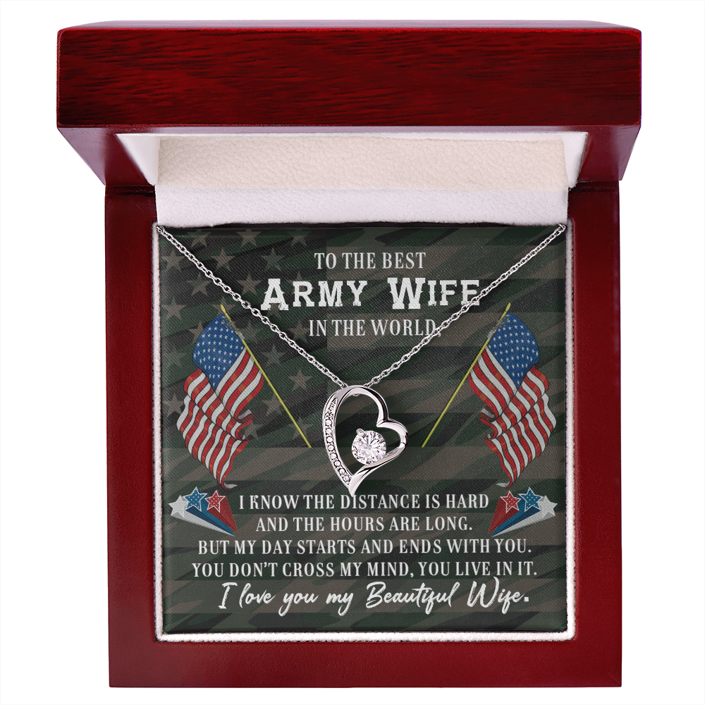 To My Wife Distance is Hard Army Wife Forever Necklace w Message Card-Express Your Love Gifts