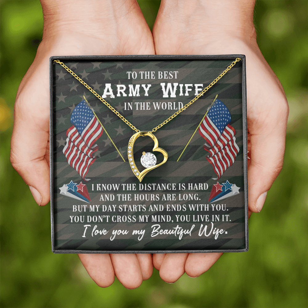 To My Wife Distance is Hard Army Wife Forever Necklace w Message Card-Express Your Love Gifts